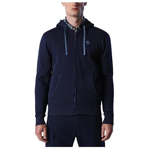 North sails hoodie full zip sweatshirt w/logo felpa con cappuccio, navy blue, small uomo