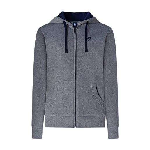 North sails hoodie full zip sweatshirt w/logo felpa con cappuccio, medium grey melange, large uomo