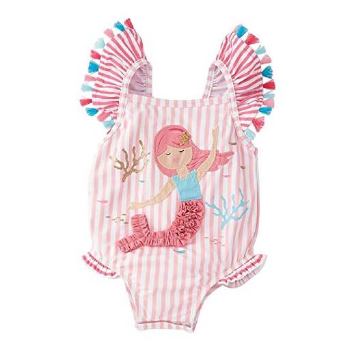 Brillabenny costume intero da bagno bambina mare piscina spiaggia bimba baby volant sirenetta mermaid sirena fenicottero boho chic ibiza (rosa, 1-2 anni)