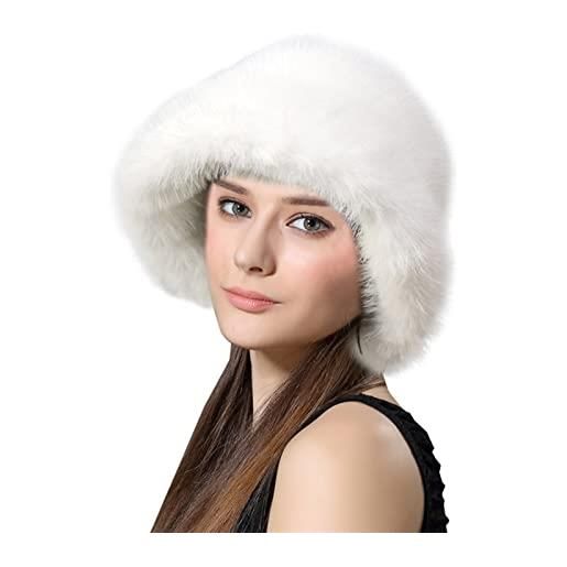 Lifup donna cappello da pescatore in pelliccia sintetica invernale antivento bianco taglia unica