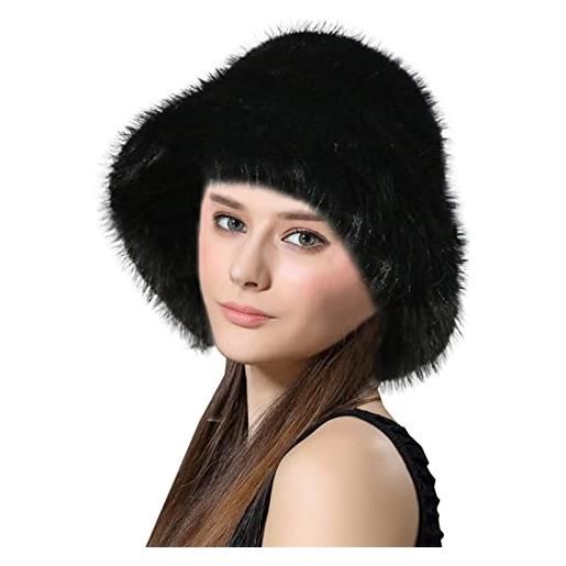 Lifup donna cappello da pescatore in pelliccia sintetica invernale antivento nero taglia unica