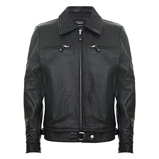Infinity Leather giacca harrington da uomo elegante 100% vera pelle nera con colletto classico elegante stile motociclista l