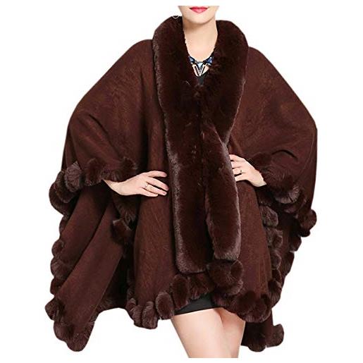 AnKoee scialle donna invernale elegante manica lunga collo di pelliccia caldo cappotto giacca outwear parka cardigan mantello (bianco)