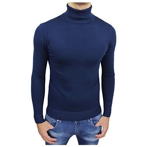 AK collezioni maglioncino dolcevita uomo blu slim fit maglia golf pullover aderente casual formale (s)