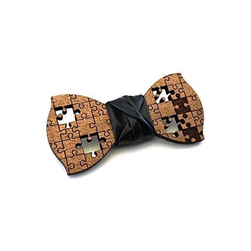 GIGETTO 1910 papillon legno gigetto puzzle nodo ecopelle nero made in italy