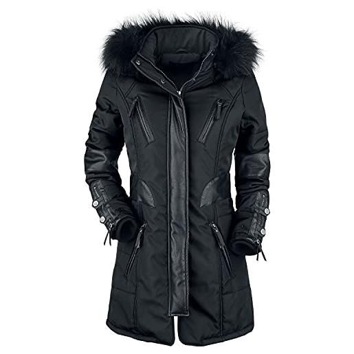 Rock Rebel by EMP donna giacca invernale lunga nera con dettagli in similpelle xl