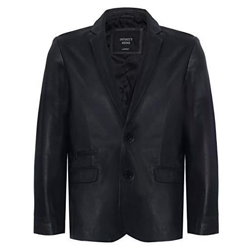 Infinity Leather blazer in vera pelle nera da uomo cappotto da giacca aderente in vera pelliccia italiana m