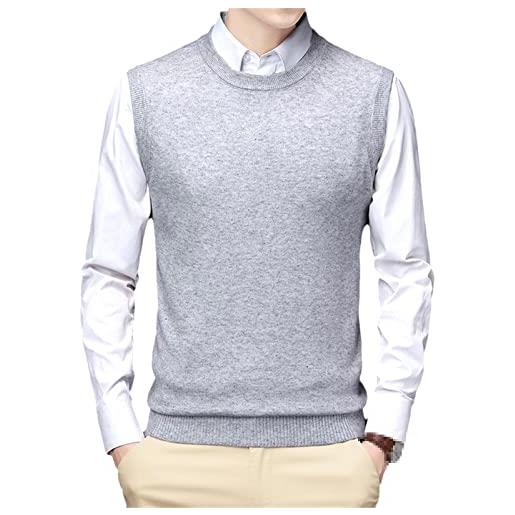 HOURVNEI uomini maglione gilet coreano girocollo business casual versione aderente senza maniche maglia gilet top, grigio chiaro, l
