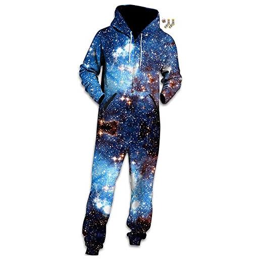 Morbuy pigiama jumpsuit a maniche lunghe, unico unisex uomini donna intero tuta con cappuccio casual overall selvaggio caldo monopezzo da notte onesie (xl, stella blu)