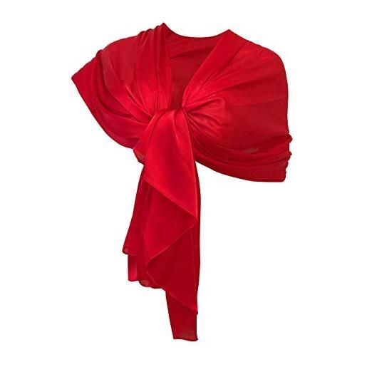 LTP elegante maxi sciarpa scialle foulard, da donna ragazza coprispalle stola cerimonia in seta 11 colori tinta unita (rosso accesso)