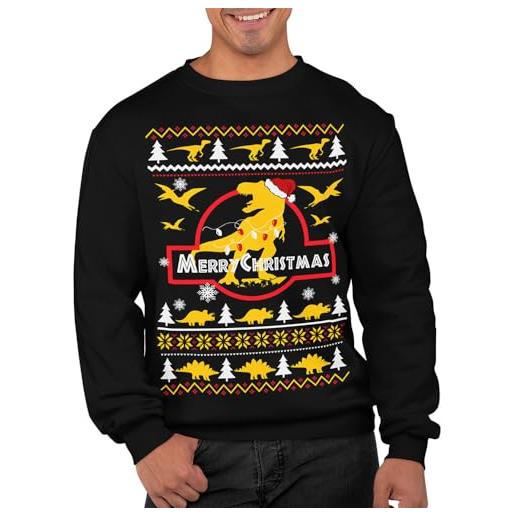 Graphic Impact inspired the world of dinosaur ugly christmas renna natale maglione felpa natale adulti unisex maglione maglione natale (nero, xl), nero , xl