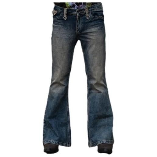 Fainash, jeans a zampa da uomo vita alta retro nostalgic washed streetwear trend pantaloni larghi in denim taglie forti europa e america m, blu scuro