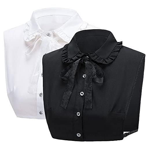 LoudSung colletto finto staccabile mezza camicia camicetta colletto falso allacciatura floreale top elegante design adorabile per donne ragazze, bianco e nero. , 52