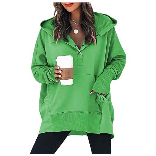 Minetom donna felpe con cappuccio a maniche lunghe tinta unita hoodie sweatshirt a verde m
