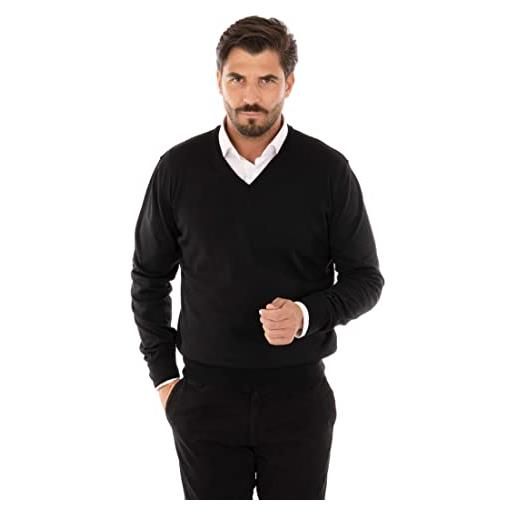 Ciabalù maglione uomo invernale in lana merinos made in italy regular fit taglie forti pullover scollo a v (4xl, nero)