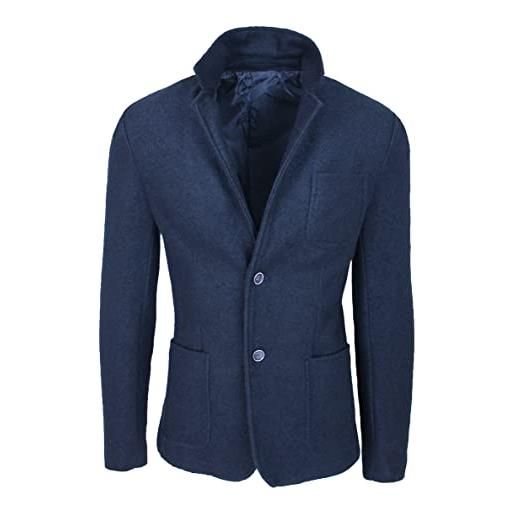 FB CLASS giacca uomo sartoriale slim fit casual elegante in lana (l, blu scuro)