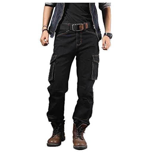 Idopy indumenti da lavoro casual del motociclista dei pantaloni dei jeans di carico del motociclista di denim nero 34