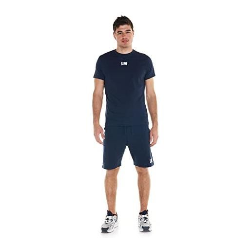 LEONE - set in jersey da uomo con t-shirt e bermuda logo basic - optic white/navy blue (0010), m