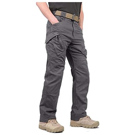 Generic pantaloni tattici casual per uomo stile semplice pantaloni cargo militari all'aperto multi tasche pantaloni da lavoro da combattimento pantaloni lunghi (color: grey, taglia unica: 40w)