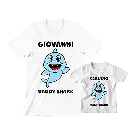 Incidiamo coppia t-shirt magliette padre figlio regalo festa del papà personalizzabile idea regalo papà neonato divertenti maschietto daddy shark baby shark