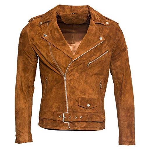 Infinity Leather giacca da motociclista da uomo in pelle scamosciata abbronzatura chiaro brando s