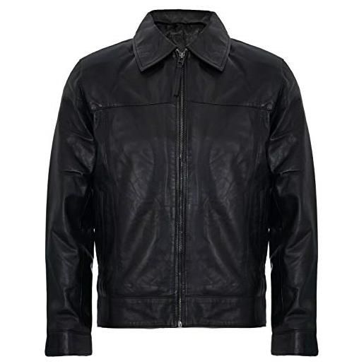 Infinity Leather giacca da uomo harrington con collo classico in vera pelle morbida nera m