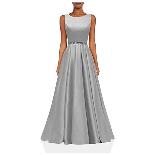 N/ C abito da sera formale per juniors lungo raso a-line con abito da sposa in rilievo, argento, 40