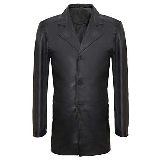 Infinity Leather cappotto harrington nero lungo 3/4 da uomo con 3 bottoni in pelle di nappa di agnello stile classico retrò 5xl