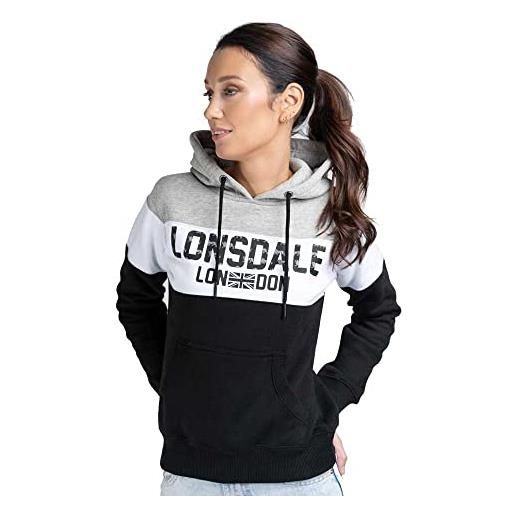 Lonsdale sleeve felpa con cappuccio, nero, bianco, grigio marrone, s donna