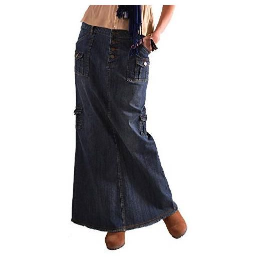 Generic nuovo 2023 - gonne lunghe bottone tasca media moda dritto davanti da donna gonna in denim maxi vita gonne di jeans, blu scuro, l