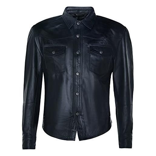 Infinity Leather camicia giacca da uomo in vera pelle nera effetto jeans stile camionista slim fit 5xl
