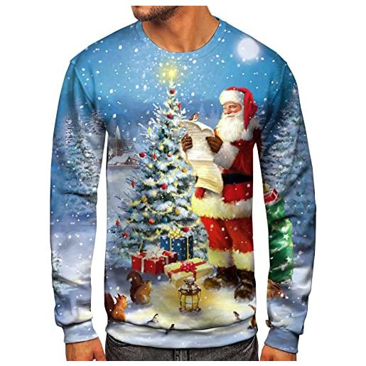 Kobilee maglione natalizio da uomo, 5xl, basic, leggero, caldo, maglione da uomo, con cappuccio, nero, caldo, da corsa, con tasche, invernale casual, blu, xxl