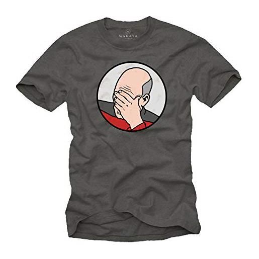 MAKAYA maglietta uomo divertenti - spock picard epic star fail meme - t-shirt grigio taglia l
