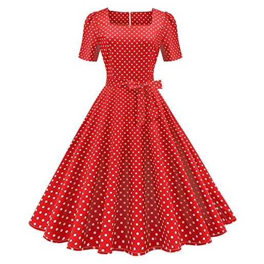 XOMART vintage women's temperament square neck manica corta polka dot print waist wrap dress
