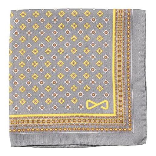 Illogico fazzoletto da taschino in seta grigio con fantasia geometrica gialla