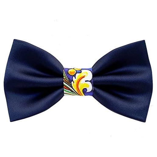 SCOCCA PAPILLON papillon blu notte con nodo pattern maiolica siciliana, uomo accessori di stile, glamour fascino sicilia (blu nodo caltagirone)