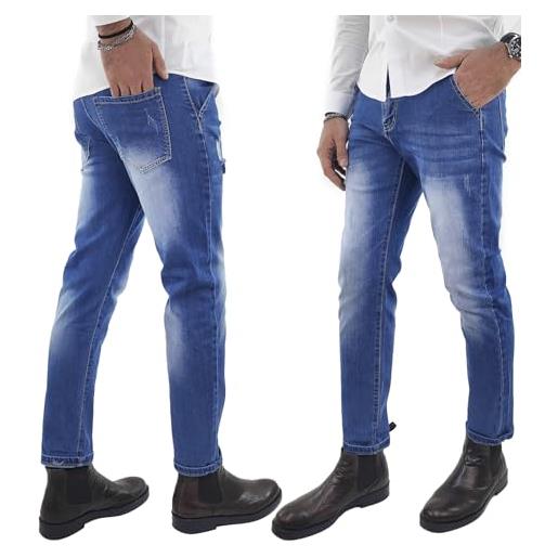 RDV jeans uomo slim fit elasticizzato chiaro tasca america pantaloni aderenti casual (52)