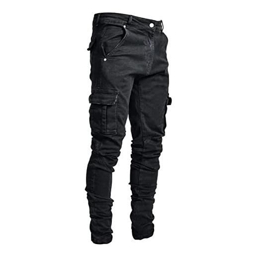 KJDWJKJRF pantaloni da moto per uomo, da moto, da uomo, in denim, con inserto elasticizzato in aramide, con tasca streetwear, a nero, xl