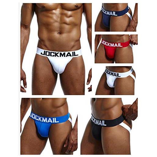 JOCKMAIL - confezione da 5 slip sexy da uomo, in cotone, da uomo nero+rosso+bianco+blu+blu navy m