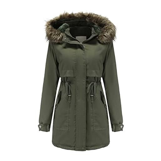 AMCYT giacca invernale donna cappotto in cotone collo in pelliccia staccabile cappello staccabile giacca invernale parka (damen5, xxl)
