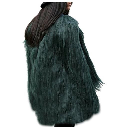LaoZan donna cappotto corto di pelliccia ecologica di faux giacca blazer giacca corta pelliccia a maniche lunghe s scuro verde