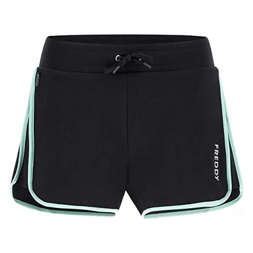 FREDDY - shorts sportivi elasticizzati con piping laterale a contrasto, donna, nero, small