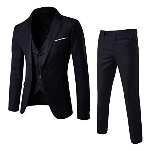 Generic 2023 nuovo yo- vestito da uomo slim 2 pezzi vestito da festa di nozze aziendale giacca gilet e pantaloni cappotto giacca da smoking pinguino, nero , l