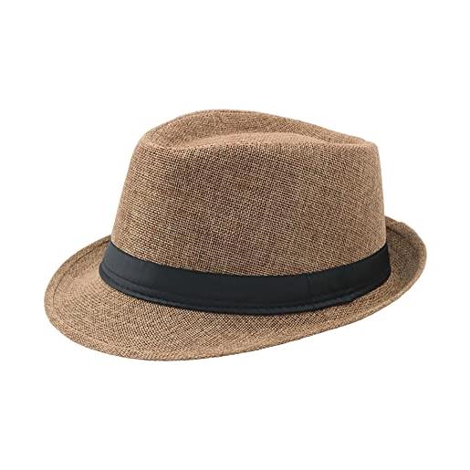 Elwow cappello da uomo estivo traspirante panama fedora beach sun hat cappello di paglia con design a crimpare, nero, m/l