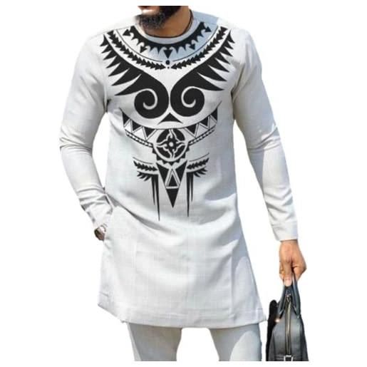 Andiwa vestiti africani per gli uomini stampa tradizionale dashiki top etnico dashiki pullover camicia per vacanza spiaggia festa di nozze, bianco, l