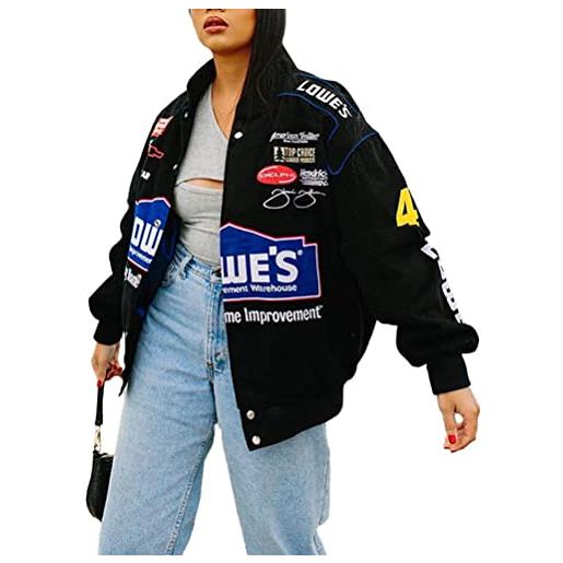 ticticlily bomber jacket giacca donna giacca sportiva jackets vintage streetwear con tasca outwear cerniera bomber college sweat jacket patchwork oversized giacche cappotto a7 blu xxl