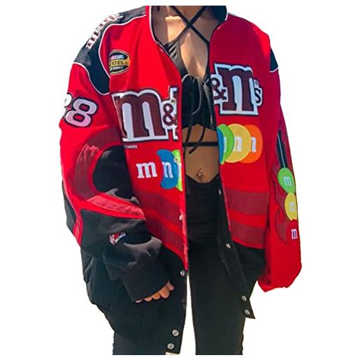 ticticlily bomber jacket giacca donna giacca sportiva jackets vintage streetwear con tasca outwear cerniera bomber college sweat jacket patchwork oversized giacche cappotto a8 rosso xxl