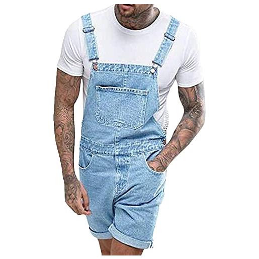 Suncolour salopette corta da uomo in denim salopette con bretelle slim fit jean shorts jeans tuta one piece