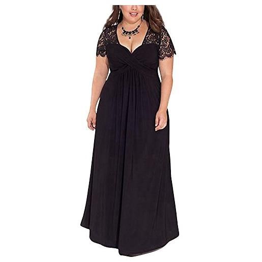 ZhuiKun vestiti donna manica corta pizzo ricamato lunghe eleganti abito da sera vestito taglia larga nero 6xl