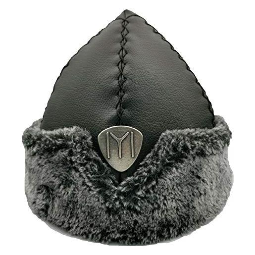 IYI ertugrul bey mini alp - cappello per bambini con logo in pelliccia grigia, decorato con fibbie e corde nero taglia unica